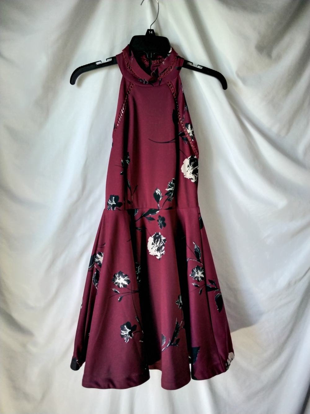 B Darlin Burgundy Floral Halter Skater Dress - Picture 5 of 15